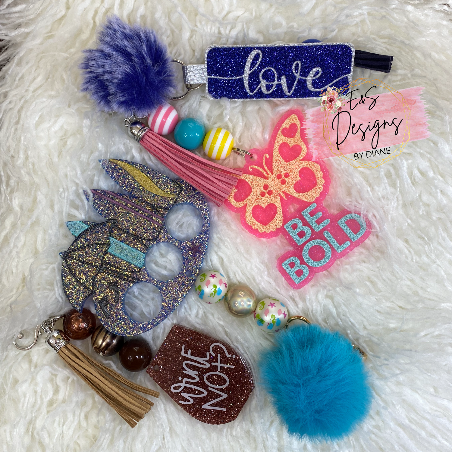 Resin, Bar, and Faux Leather  Keychains