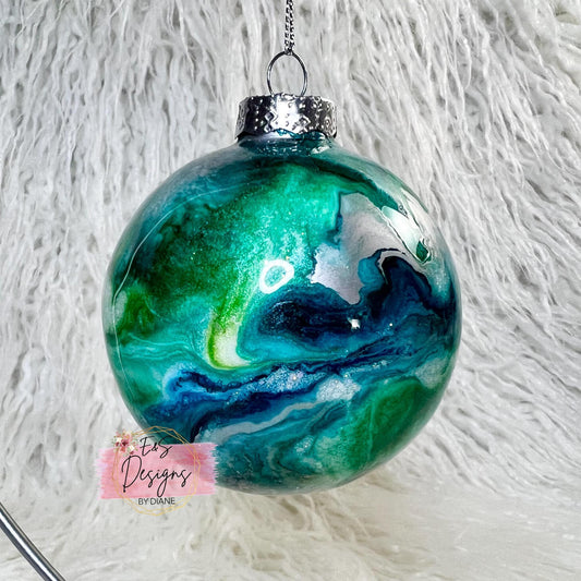 Alcohol Ink Round Glass Ornament