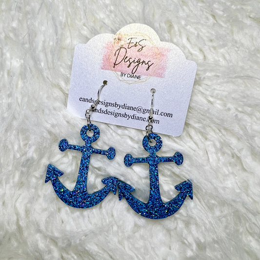 Anchor Light Blue Resin Earrings