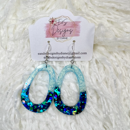 Open Oval Blue Ombre Resin Earrings