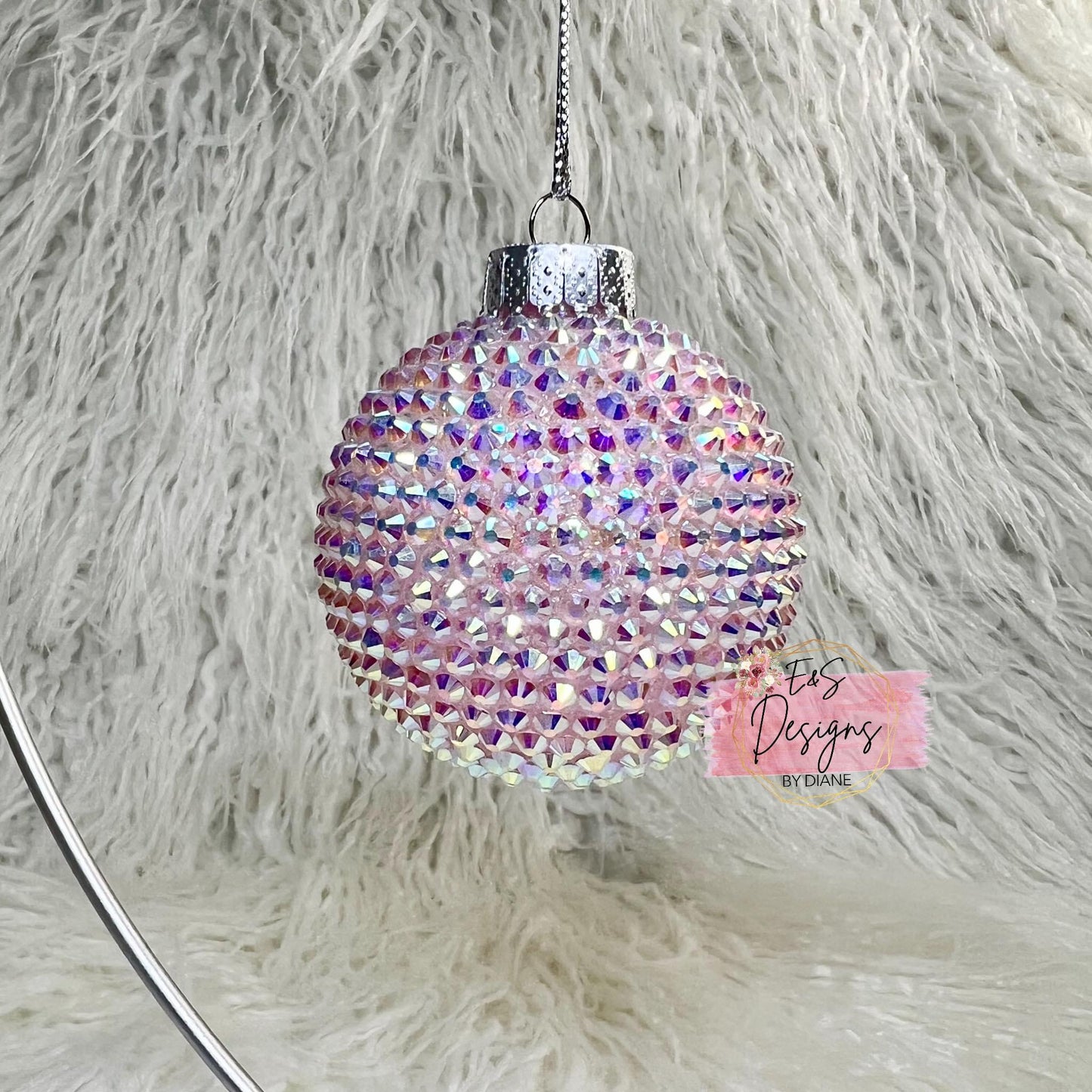 Round Iridescent Pink Rhinestone Ornament