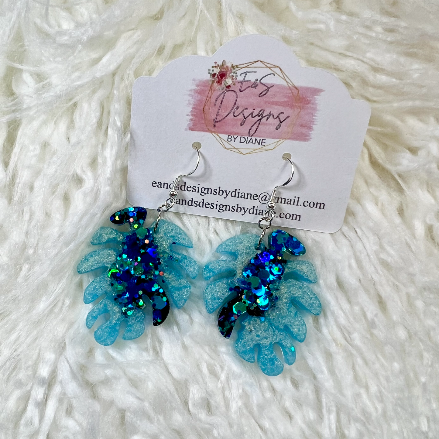 Monstera Blue Ombre Resin Earrings