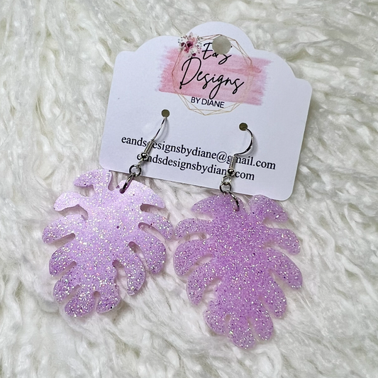 Monstera Lavender Resin Earrings