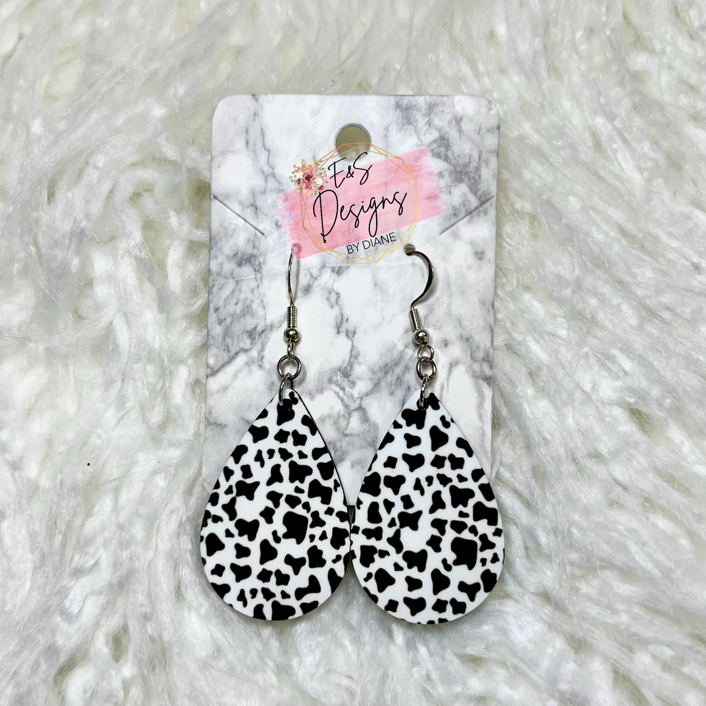 Cow Print Wood Earrings