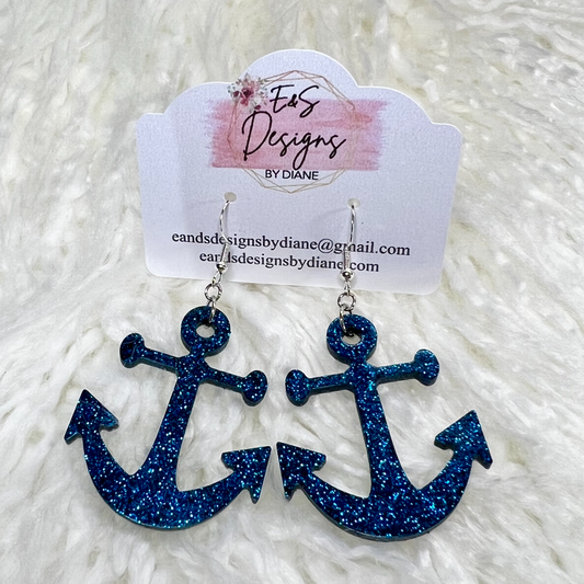 Anchor Dark Blue Resin Earrings