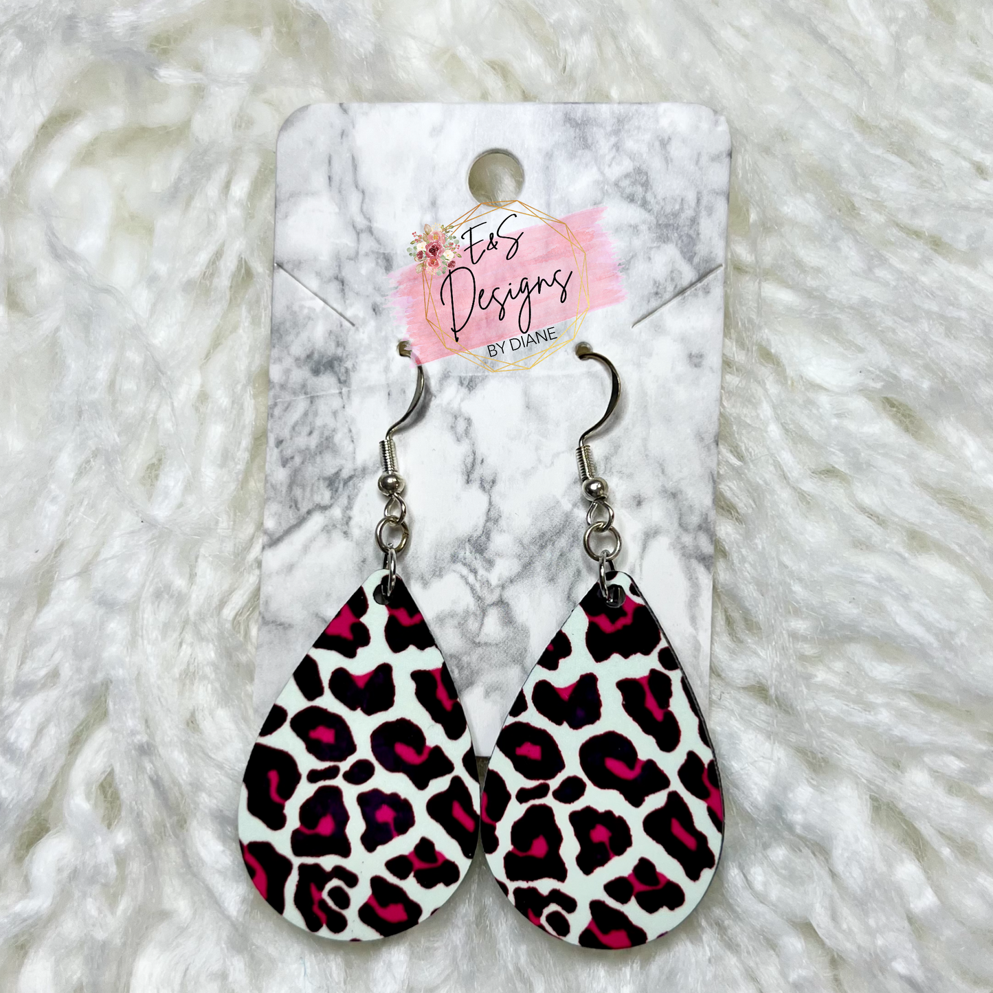 Pink Leopard Wood Earrings