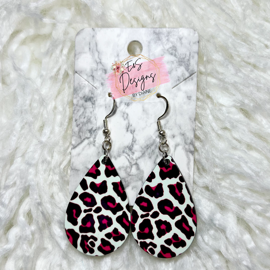 Pink Leopard Wood Earrings