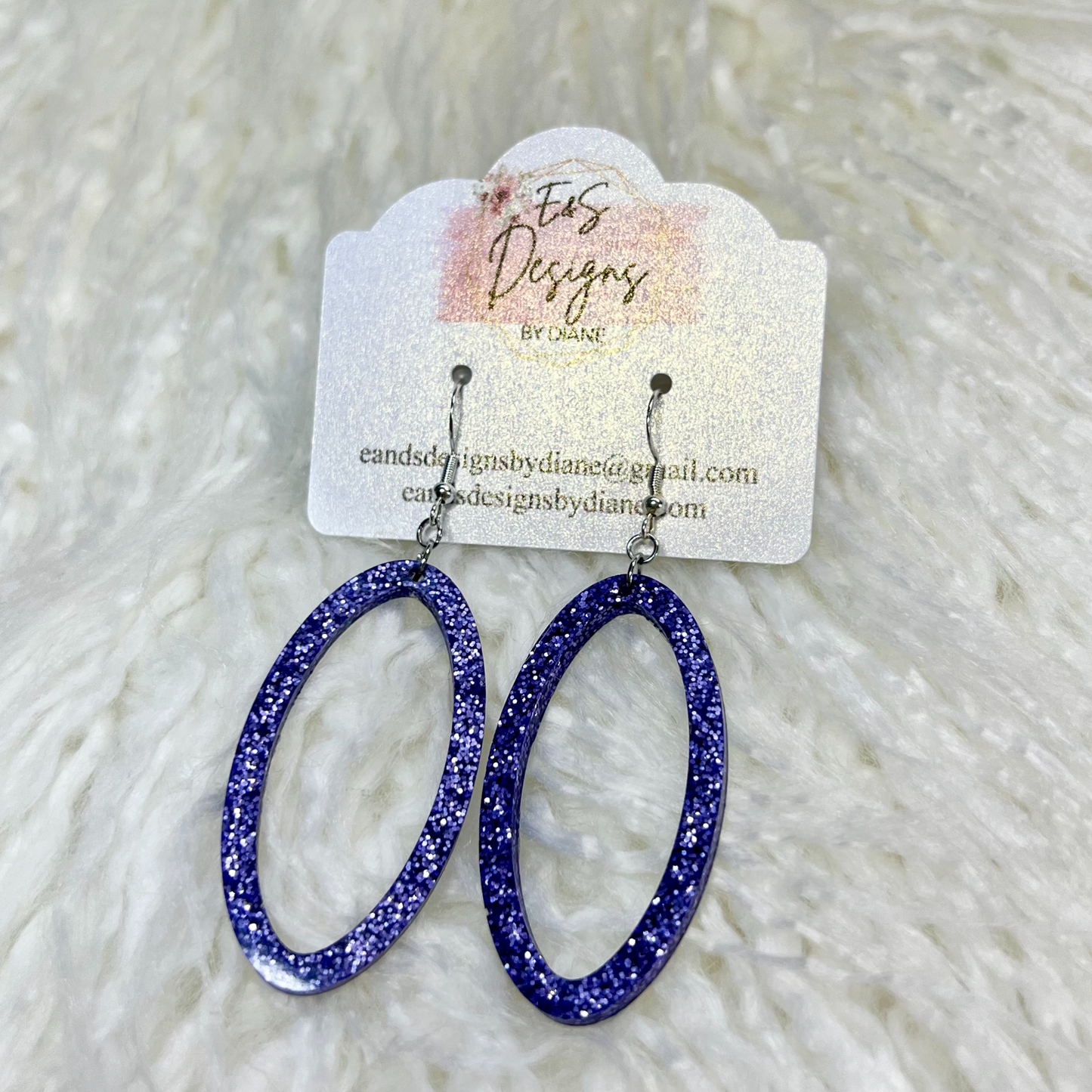 Thin Open Oval Purple Resin Earrings