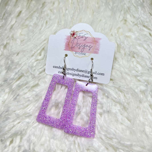Open Trapezoid Lavender Resin Earrings