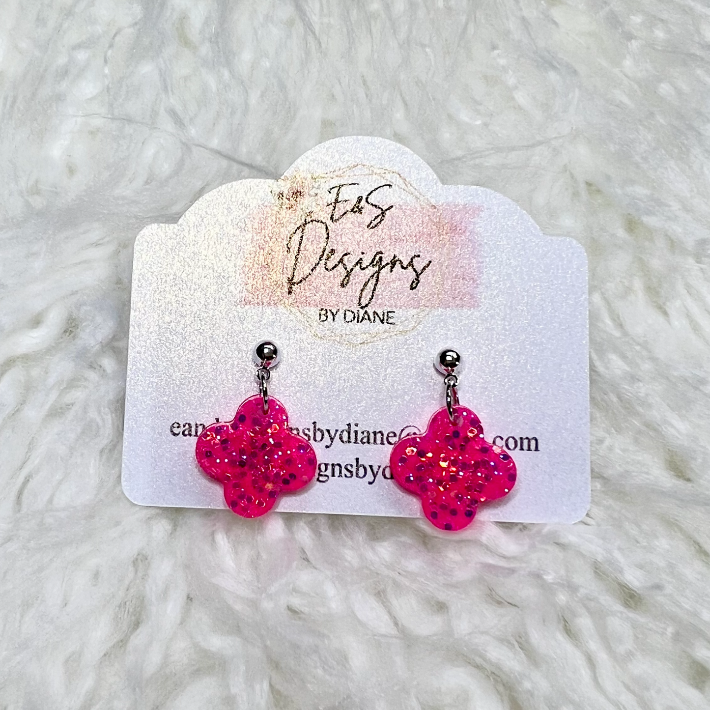 Post Style - Pink Quatrefoil Resin Earrings