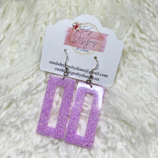 Open Rectangle Lavender Resin Earrings