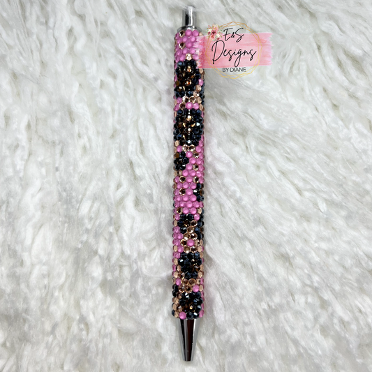 Pink Leopard Swirl Rhinestone Pen