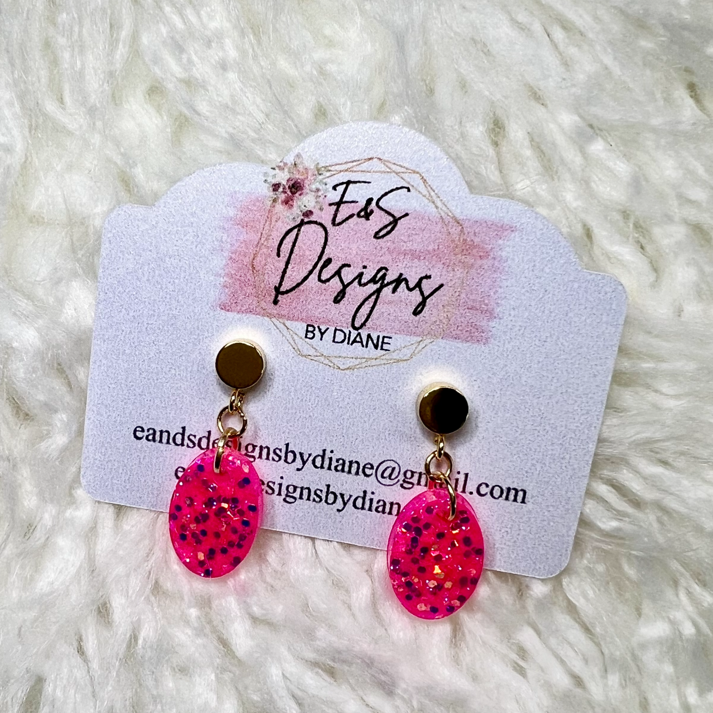 Post Style - Small Pink Oval Resin Earrings