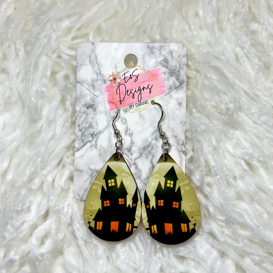 Haunted House Wood Earrings