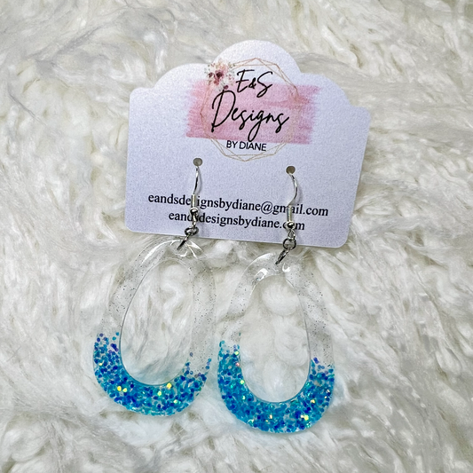 Open Oval Clear/Light Blue Resin Earrings