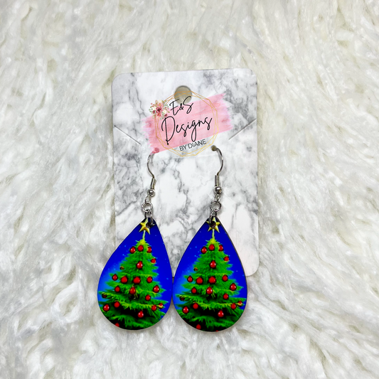 Christmas Tree Wood Earrings