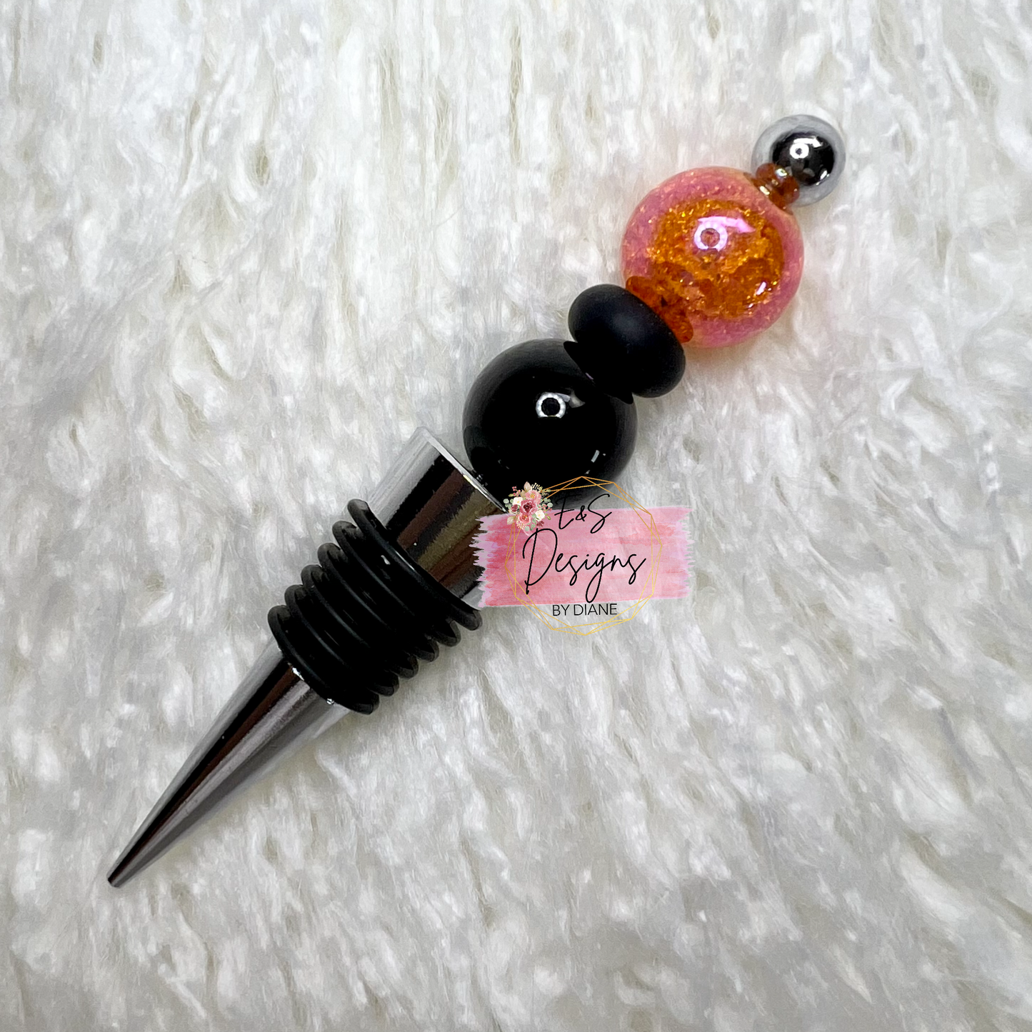 Crackled Orange and Black Wine Stopper