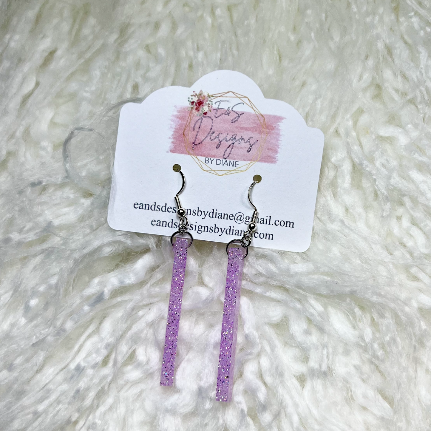 Long Column Lavender Resin Earrings