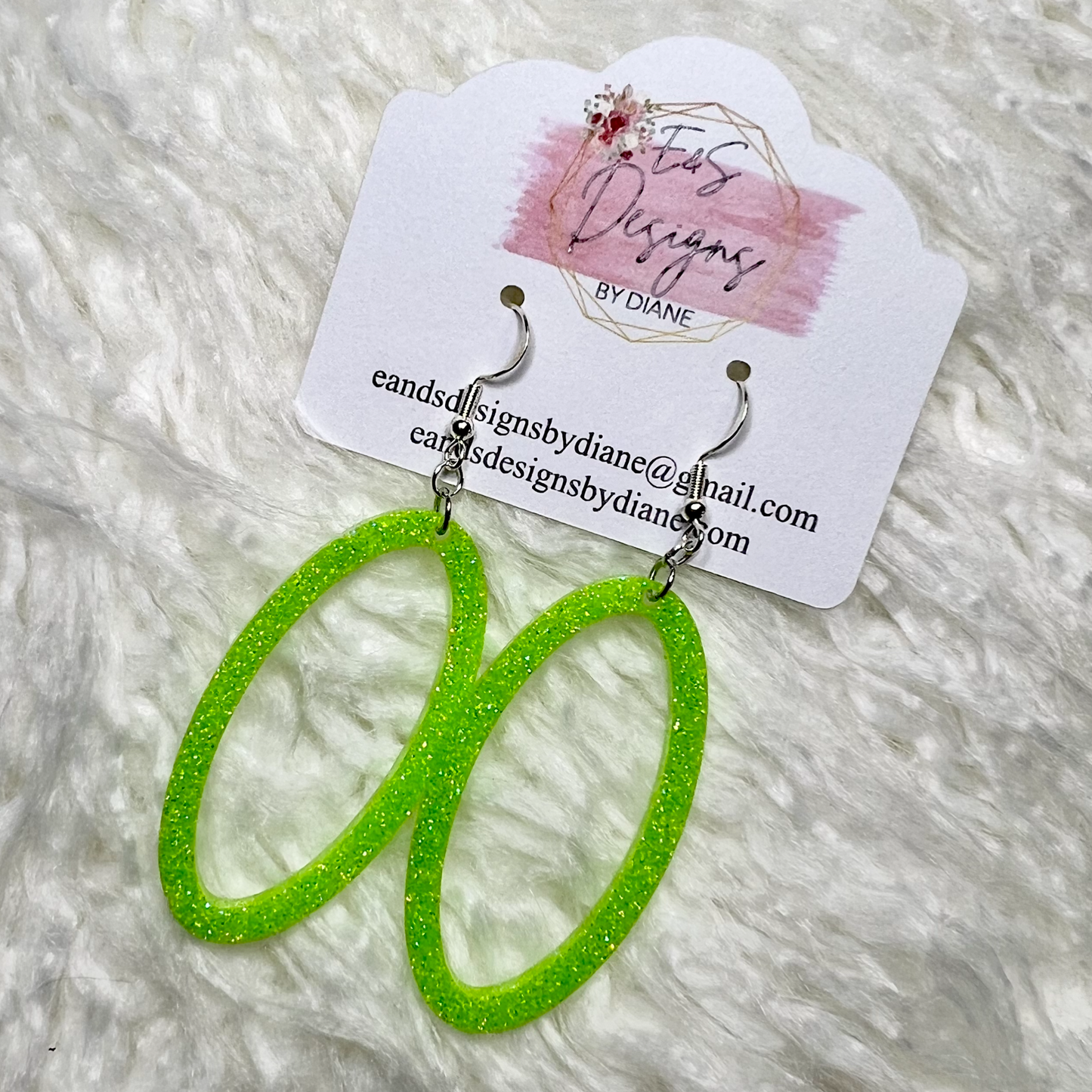 Thin Open Oval Lime Green Resin Earrings