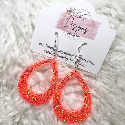 Open Teardrop Orange Resin Earrings