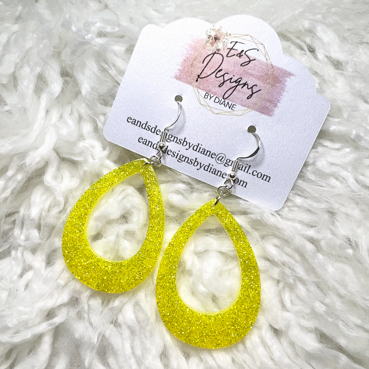 Open Teardrop Yellow Resin Earrings