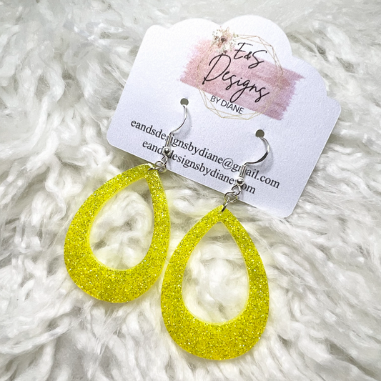 Open Teardrop Yellow Resin Earrings