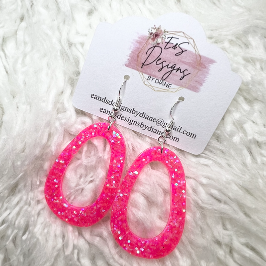 Open Oval Pink Resin Earrings