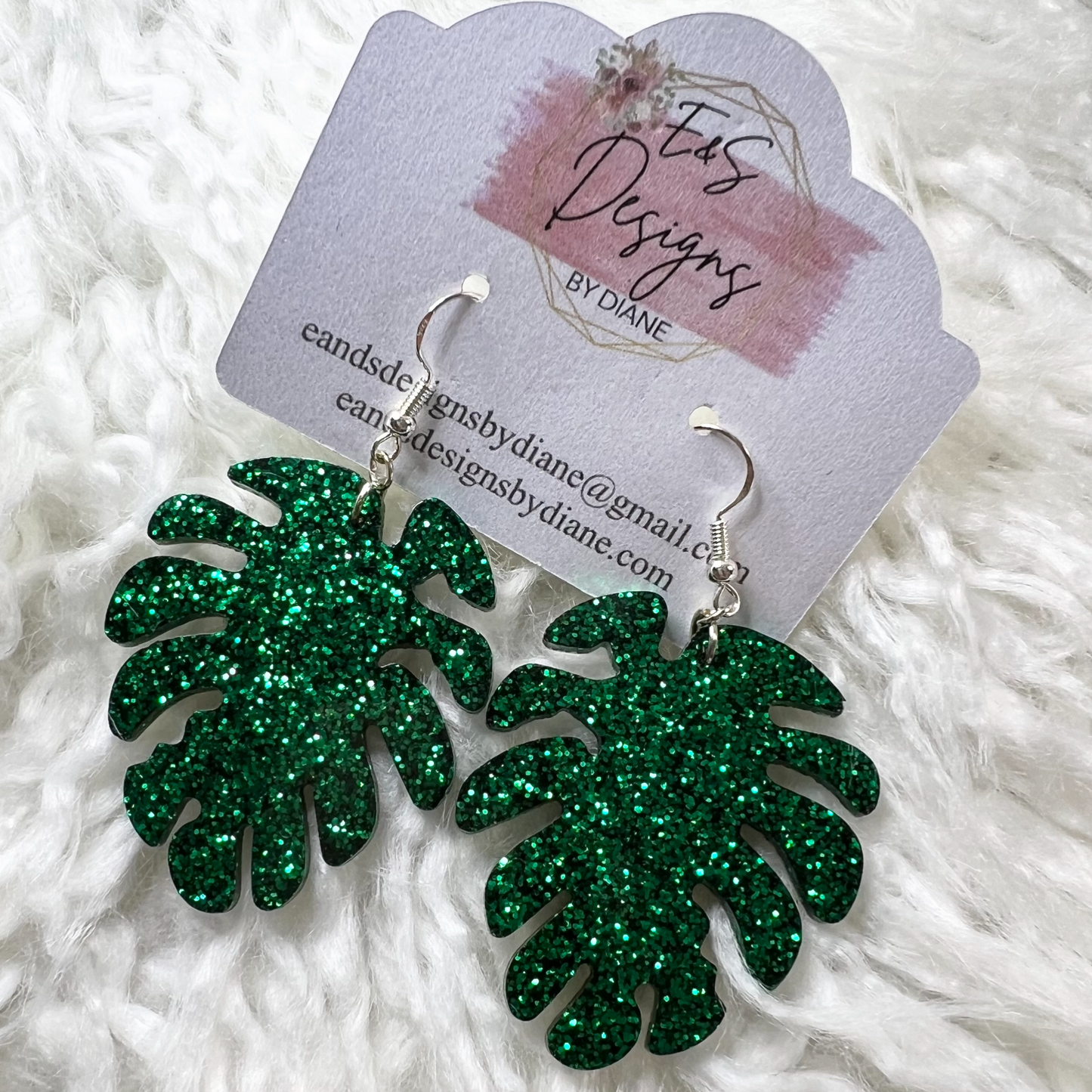 Monstera Green Resin Earrings