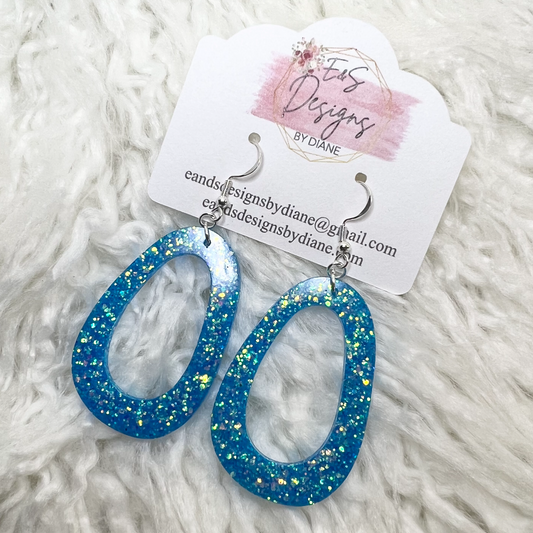 Open Oval Blue Resin Earrings