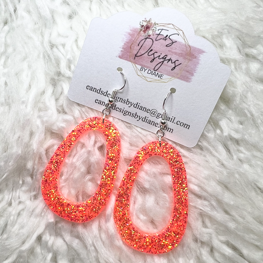 Open Oval Orange Resin Earrings