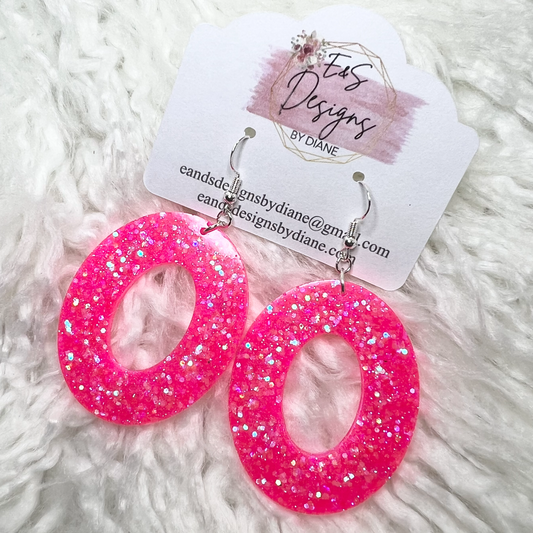 Oval Pink Resin Earrings