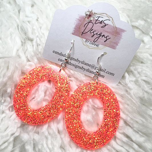 Oval Orange Resin Earrings