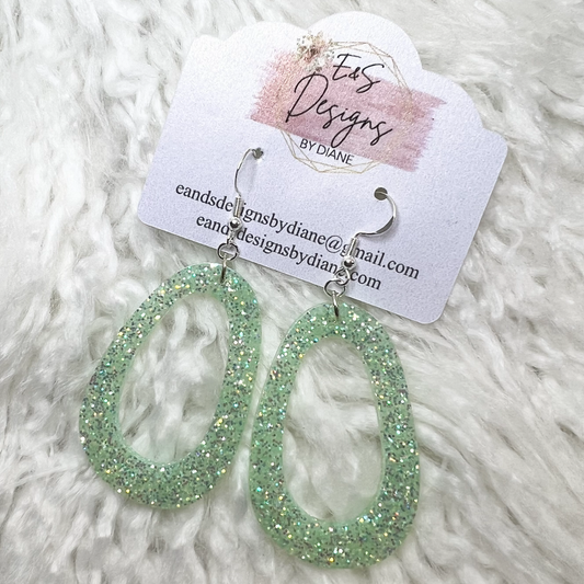 Open Oval Mint Green Resin Earrings