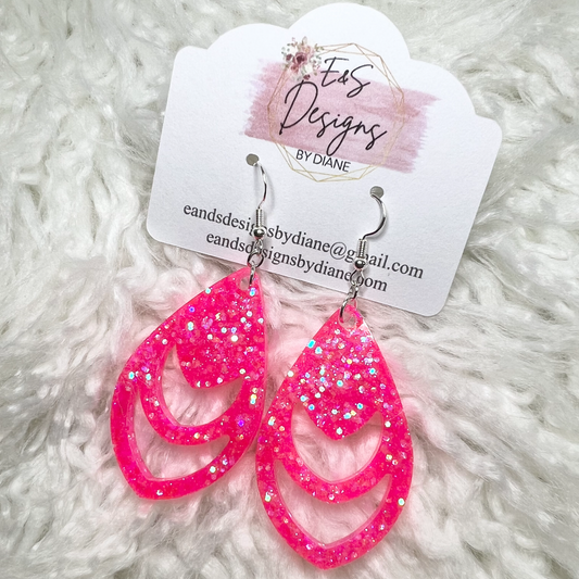 Open Geometric Pink Resin Earrings