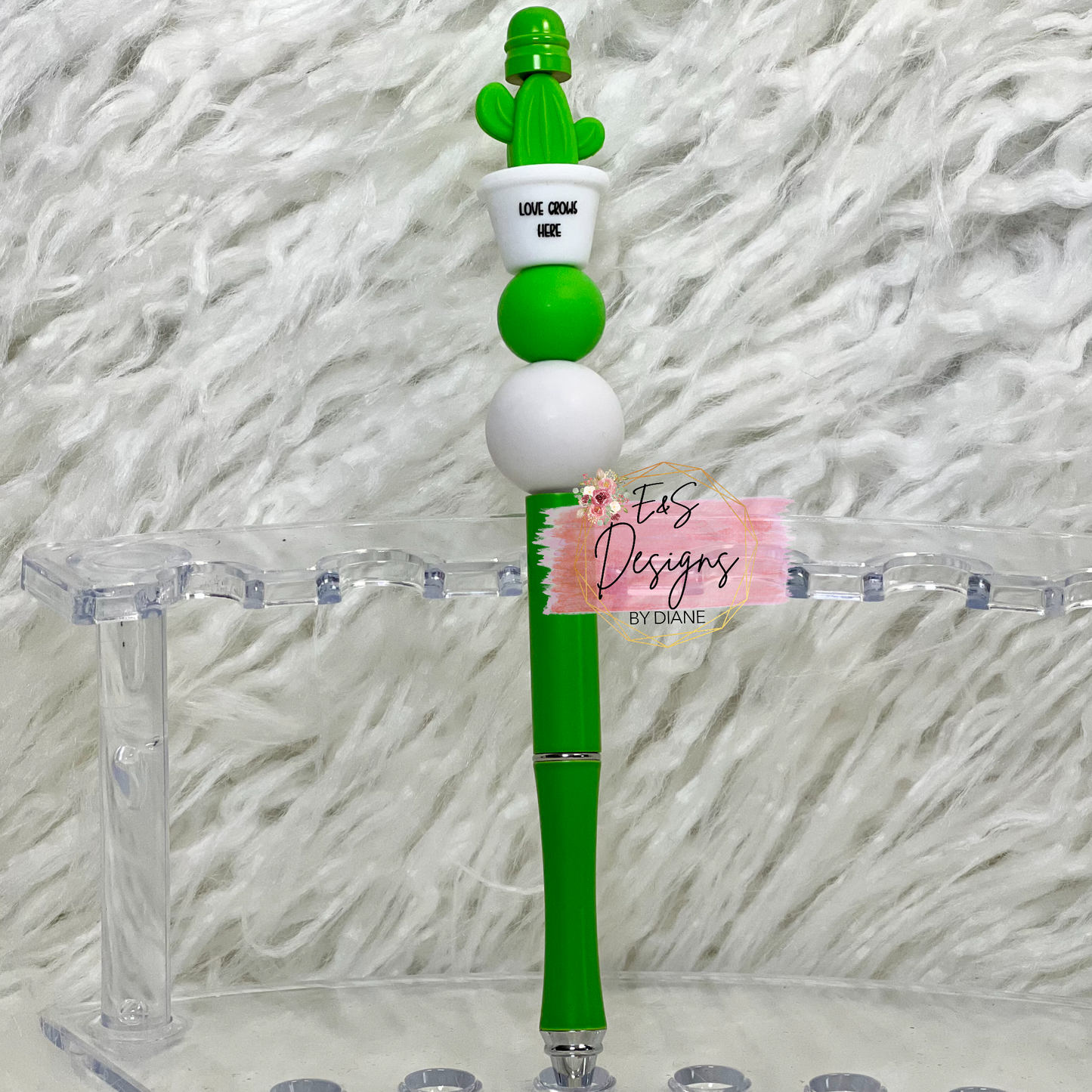 Neon Green Love Grows Here Beaded Pen