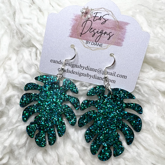 Monstera Turquoise Resin Earrings