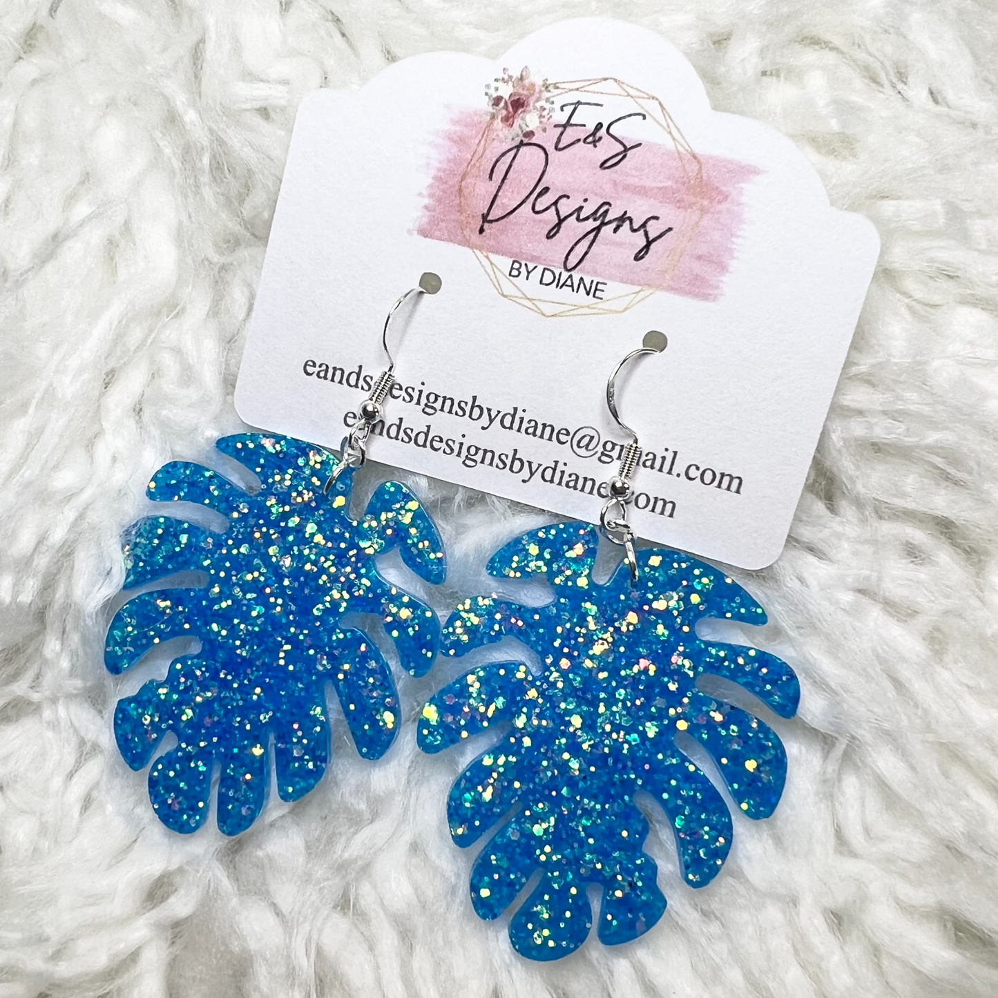 Monstera Blue Resin Earrings