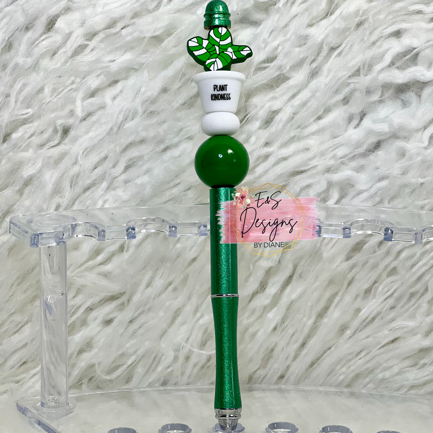 Green Plant Kindness Beaded Pen