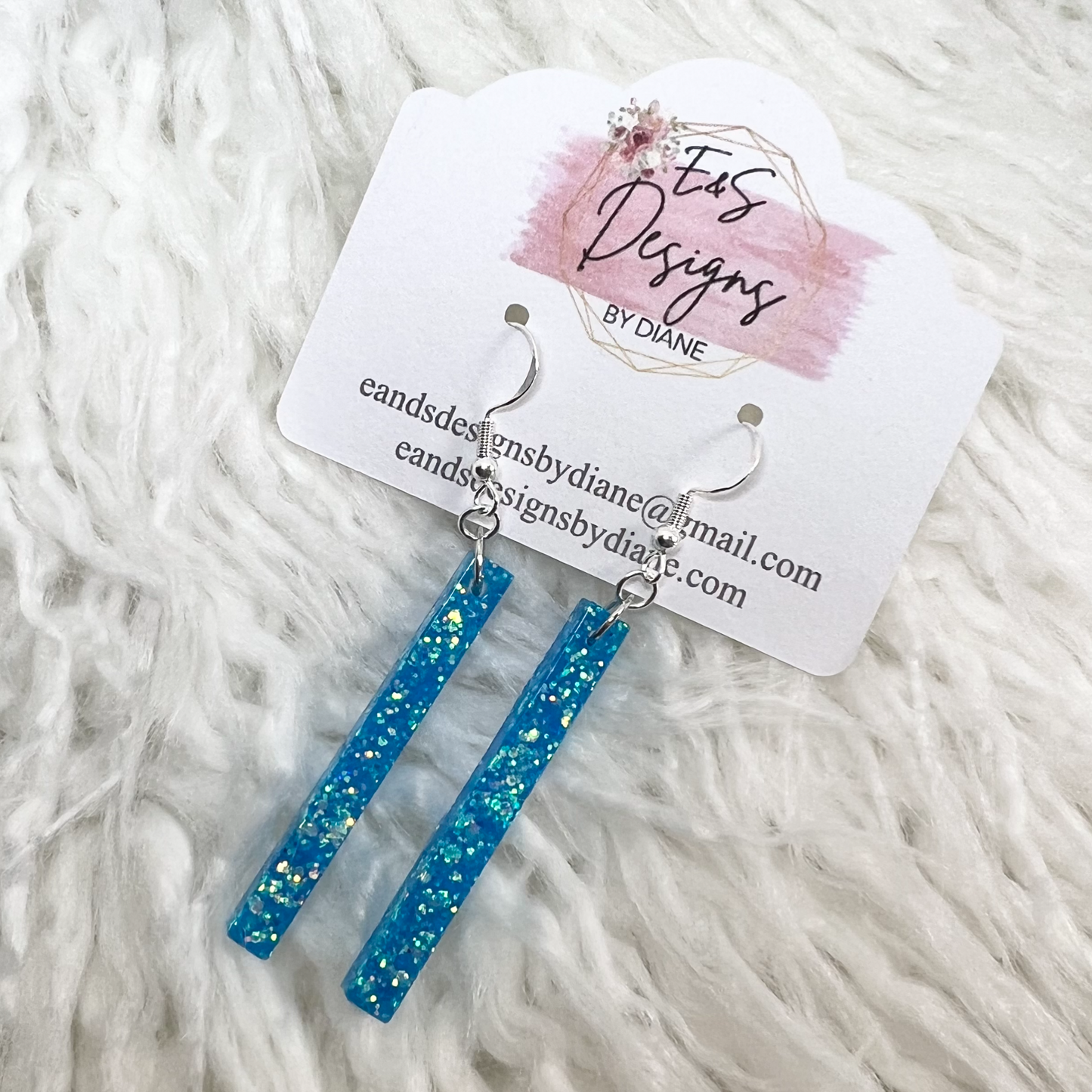 Long Column Blue Resin Earrings