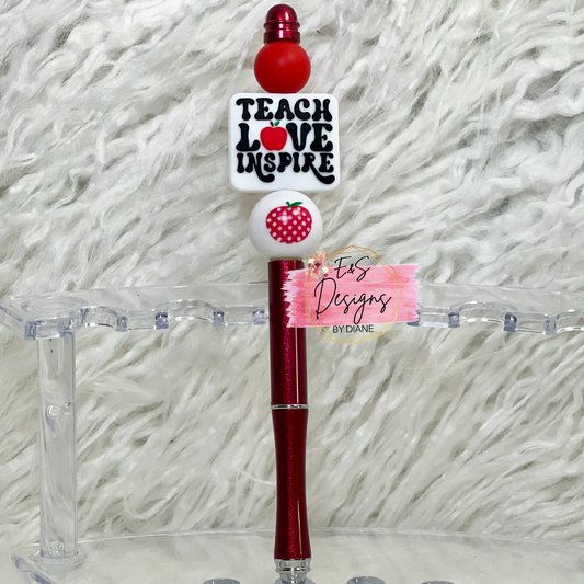 Red Teach Love Inspire Beaded Pen