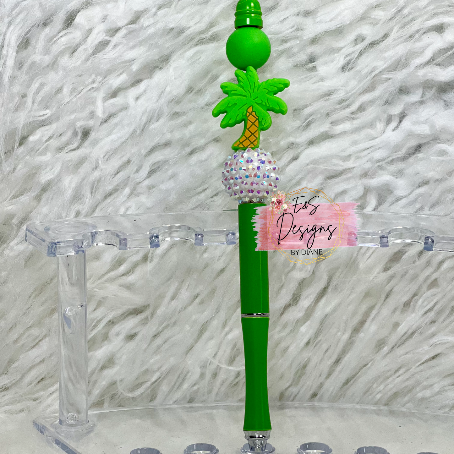 Neon Green Palm Tree Beaded Pen