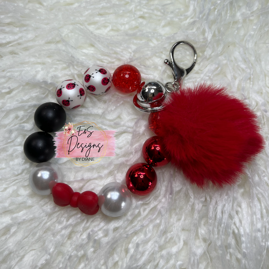 Ladybug Red Bow Wristlet Keychain